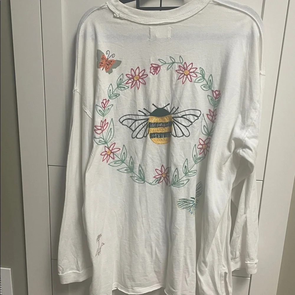 We The Free White Long Sleeve Tee with Nature & Insect Prints - Picture 3 of 4